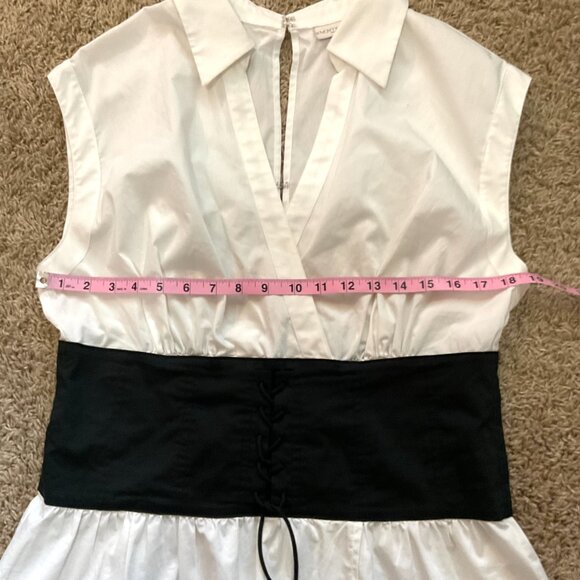NY & Co Eva Mendes Sleeveless Corset Peplum Blouse, Black & White, Large - Picture 3 of 6
